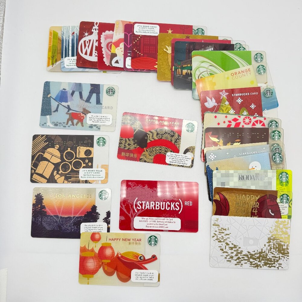 Lot of 36 Starbucks Cards 2008 to 2014 RED CARD Braille Dragon – Excellent
